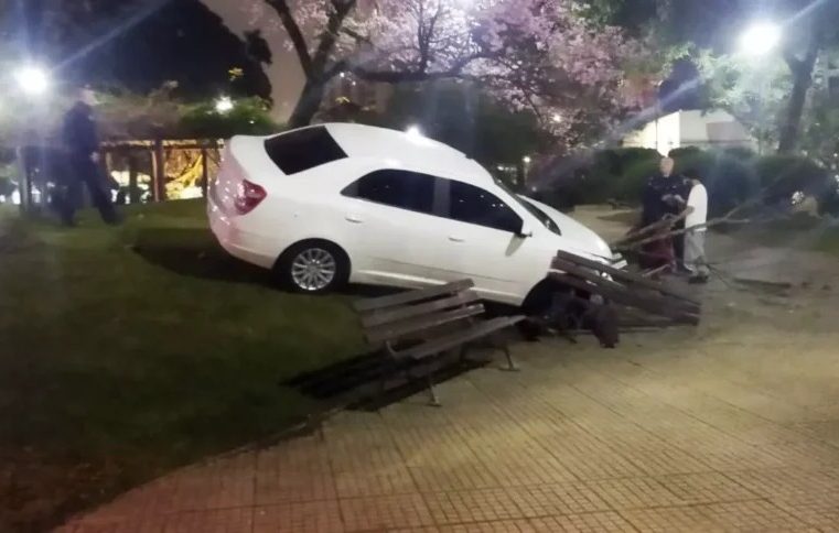 Motorista entra com tudo na Praça do Japão