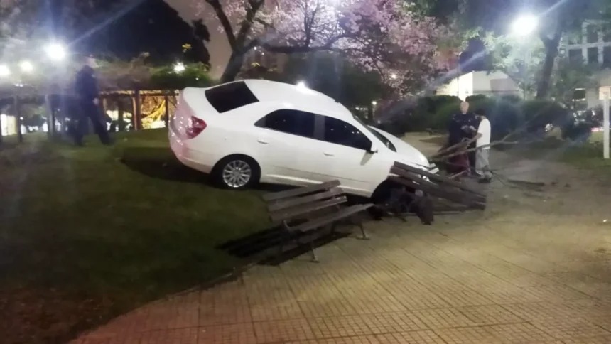 Motorista entra com tudo na Praça do Japão