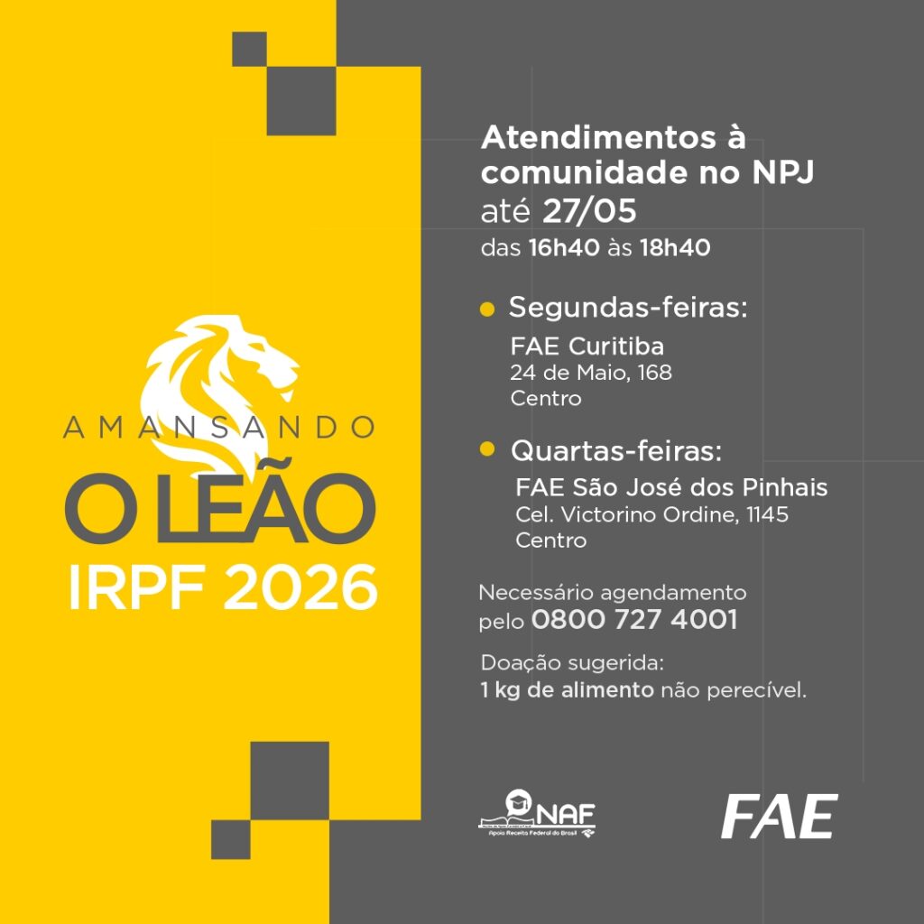 Imposto de renda: Projeto da FAE Centro Universitário tira dúvidas gratuitamente