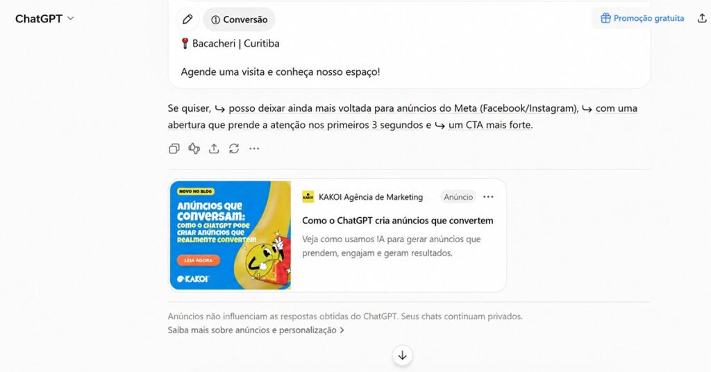 Exemplo de anúncios GPT